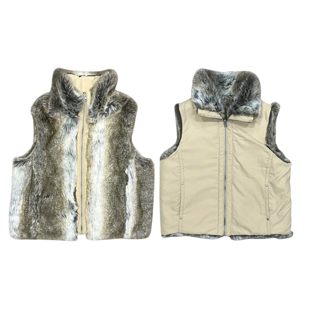 Weatherproof Faux Fur Vest Reversible Beige Brown Full Zip Women's Size L Cream